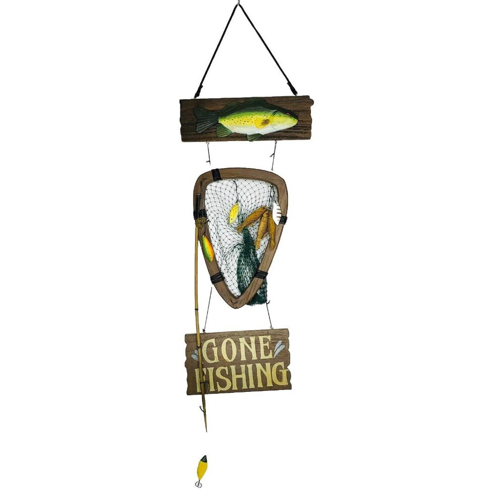 Gone Fishing Wood Hanging Sign Gift for Fishing Lover Fisherman Decor Bait Net